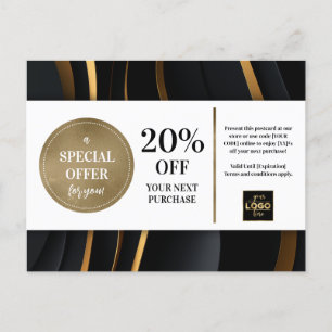 Elegant Modern Black Guld-kupongrabatt Vykort