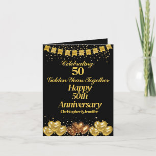Elegant Modern Black & Guld Lycklig 50-årsjubileum Kort