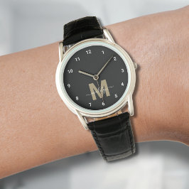 Elegant Modern Black Guld Monogram Armbandsur