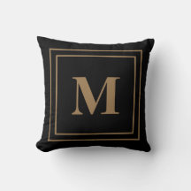 Elegant Modern Black Guld Monogram Dekorativ kudde