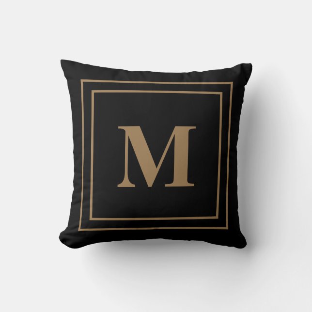 Elegant Modern Black Guld Monogram Dekorativ kudde (Framsida)
