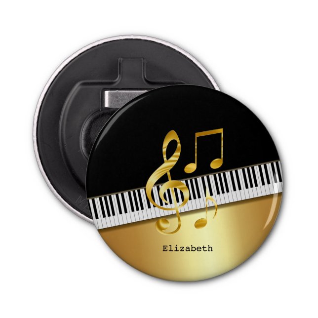 Elegant Modern Black Guld Musik noter, Piano Nyckl Flasköppnare (Framsidan)