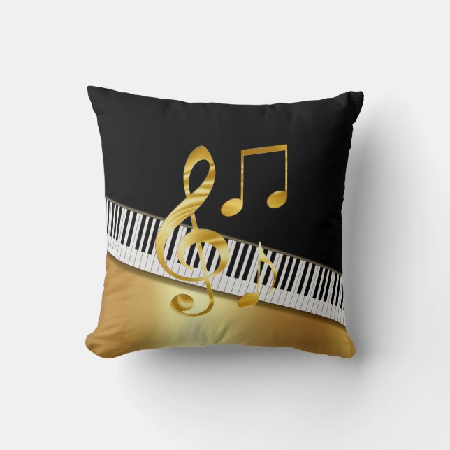 Elegant Modern Black Guld Musik noter, Piano Nyckl Kudde (Framsida)