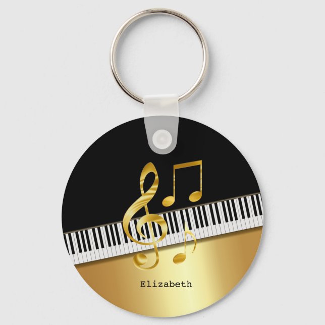 Elegant Modern Black Guld Musik noter, Piano Nyckl Nyckelring (Framsida)