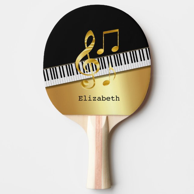 Elegant Modern Black Guld Musik noter, Piano Nyckl Pingisracket (Framsidan)