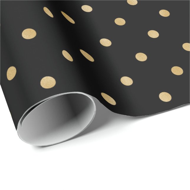 Elegant Modern Black Guld Polka dots Mönster Presentpapper (Rullad Hörn)