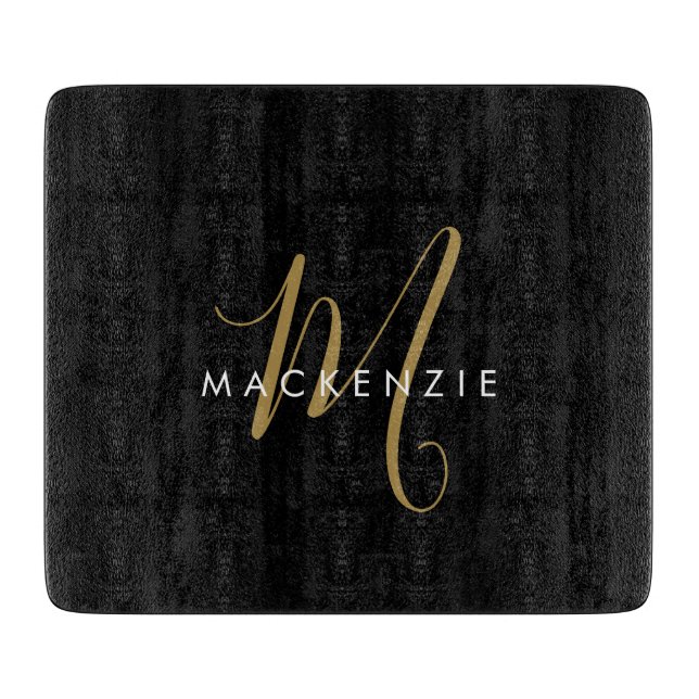 Elegant Modern Black Guld-skript Monogram (Framsidan)