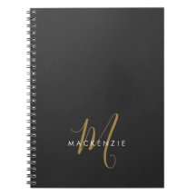 Elegant Modern Black Guld-skript Monogram