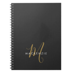 Elegant Modern Black Guld-skript Monogram Anteckningsbok