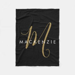 Elegant Modern Black Guld-skript Monogram Fleecefilt
