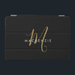 Elegant Modern Black Guld-skript Monogram iPad Mini Skydd<br><div class="desc">Elegant Modern Black Guld Script Monogram iPad Mini Cover. Ett skript med elegant guld monogram i kombination med ett rent,  vitt smekif-teckensnitt gör att contemporaryn ser ut.</div>