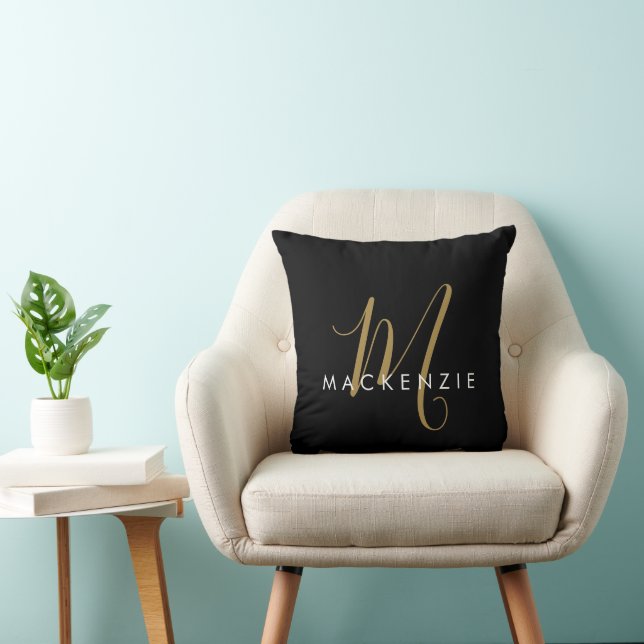 Elegant Modern Black Guld-skript Monogram Kudde (Stol)