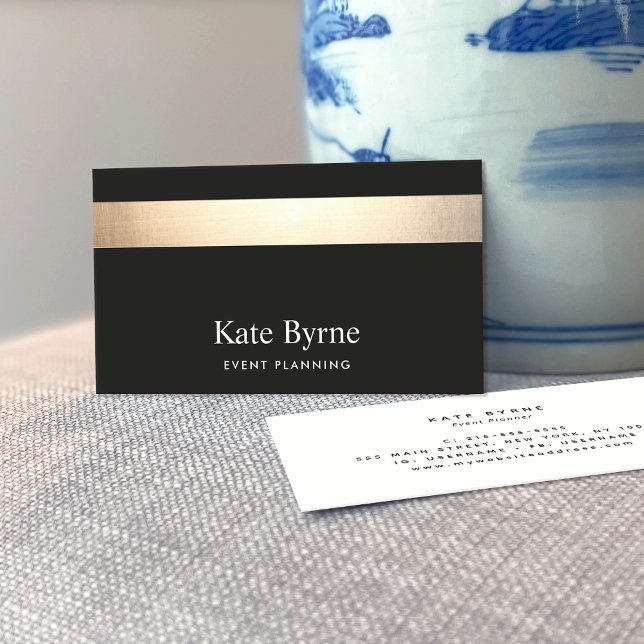 Elegant Modern Black Guld Stripe-Affärskort Visitkort (Skapare uppladdad)