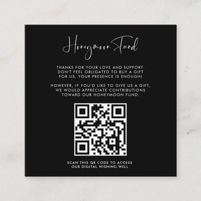 Elegant & Modern Black Honeymoon-fond QR kod Tilläggskort (Framsida)
