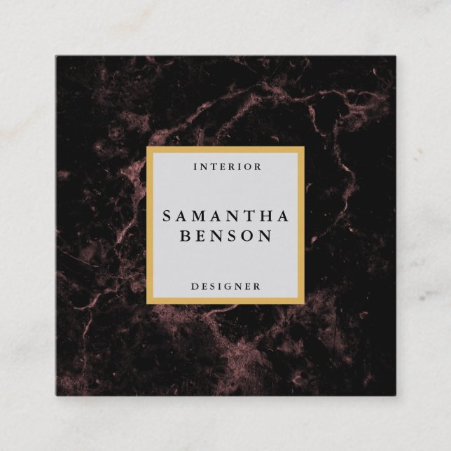 Elegant Modern Black Marble Faux Guld Ram Fyrkantigt Visitkort (Framsida)