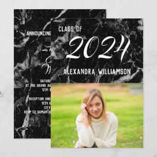 Elegant Modern Black Marble Photo Studenten Inbjudningar