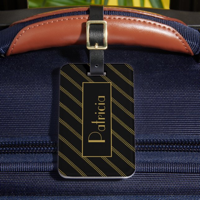 Elegant Modern Black med prickad Guld Linjer Bagagebricka (Framsida Insitu 2)