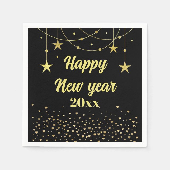 Elegant Modern Black och guld Gott nytt år Pappersservett (Framsidan)