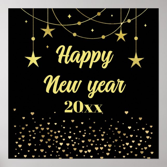 Elegant Modern Black och guld Gott nytt år Poster (Framsidan)