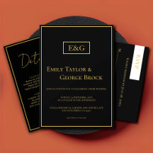 Elegant Modern Black och Guld Monogram Bröllop