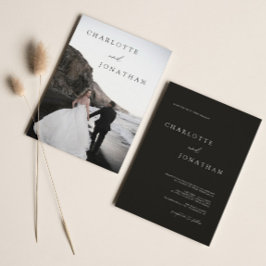 Elegant Modern Black Photo Classic Bröllop Inbjudningar