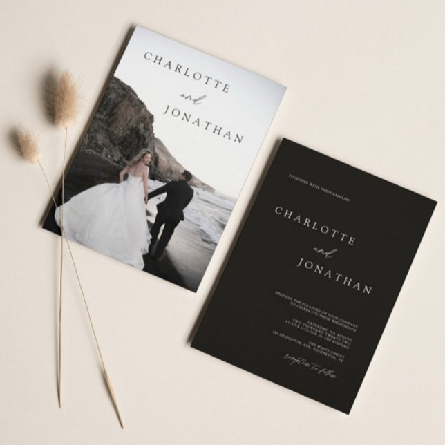 Elegant Modern Black Photo Classic Bröllop Inbjudningar (Skapare uppladdad)
