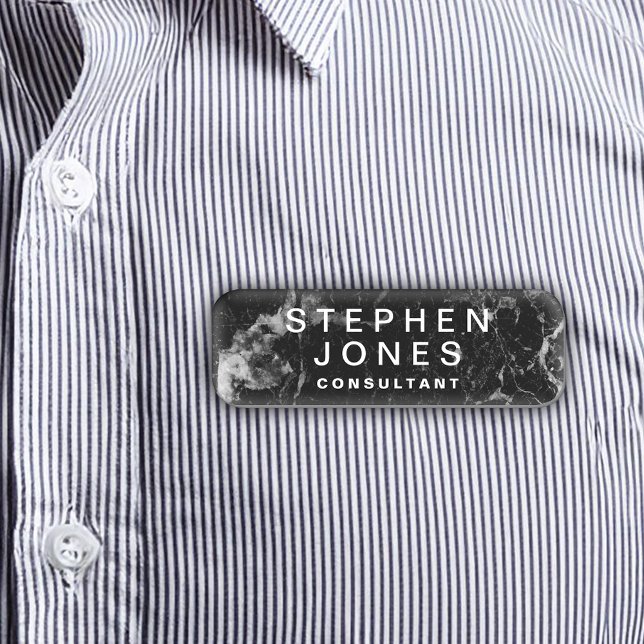 Elegant Modern Black Plain Marble Namnbricka (black marble custom nametag
)