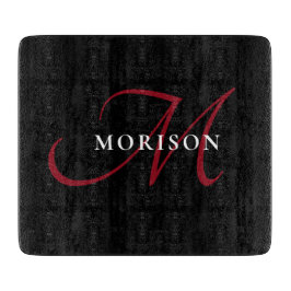 Elegant Modern Black Red Script Monogram