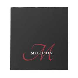 Elegant Modern Black Red Script Monogram Anteckningsblock