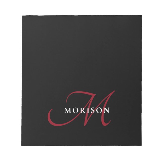 Elegant Modern Black Red Script Monogram Anteckningsblock (Framsida)