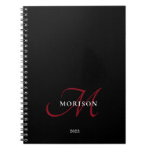 Elegant Modern Black Red Script Monogram