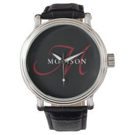 Elegant Modern Black Red Script Monogram Armbandsur
