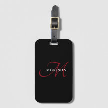 Elegant Modern Black Red Script Monogram