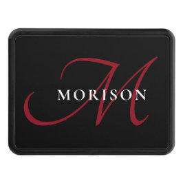 Elegant Modern Black Red Script Monogram Dragkroksskydd