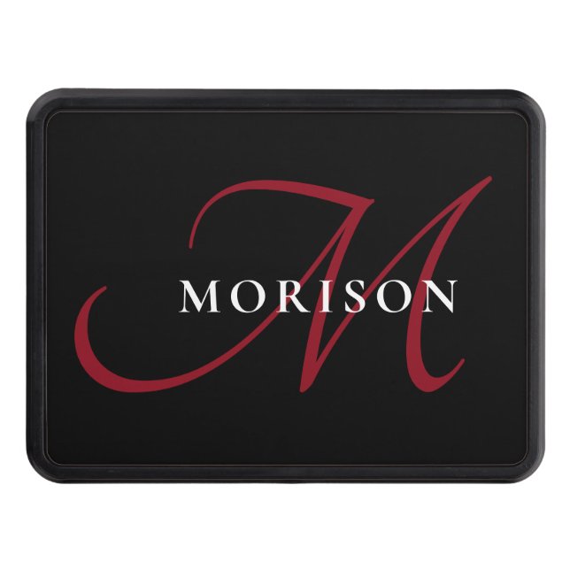 Elegant Modern Black Red Script Monogram Dragkroksskydd (Framsidan)