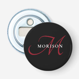 Elegant Modern Black Red Script Monogram Flasköppnare
