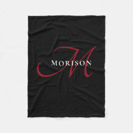 Elegant Modern Black Red Script Monogram Fleecefilt