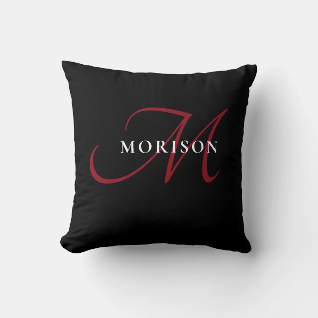Elegant Modern Black Red Script Monogram Kudde (Framsida)