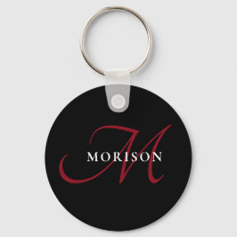 Elegant Modern Black Red Script Monogram Nyckelring