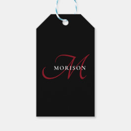 Elegant Modern Black Red Script Monogram Presentetikett