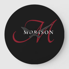 Elegant Modern Black Red Script Monogram Stor Klocka