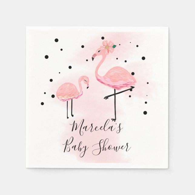 Elegant Modern Black & Rosa Flamingo Baby Shower Pappersservett (Framsidan)