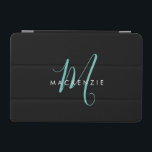 Elegant Modern Black Teal Script Monogram iPad Mini Skydd<br><div class="desc">Elegant Modern Black Teal Script Monogram iPad Mini Cover. Ett monogram för tealskript i elegant kombinerat med ett rent,  vitt smekif-teckensnitt gör att contemporaryn ser ut.</div>