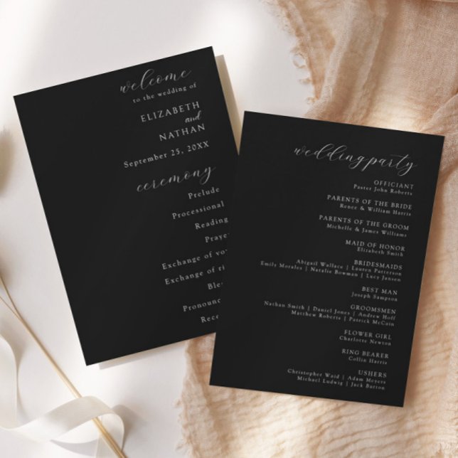 Elegant Modern Black Tie Formal Wedding Program (Skapare uppladdad)
