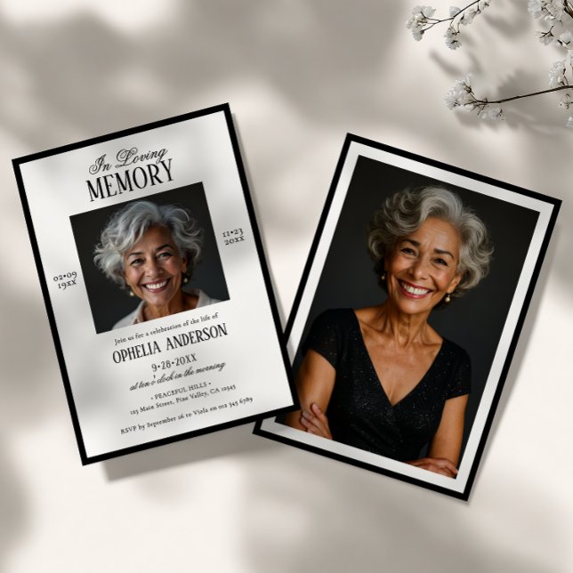 Elegant Modern Black & White 2-foto-begravning Inbjudningar (Skapare uppladdad)