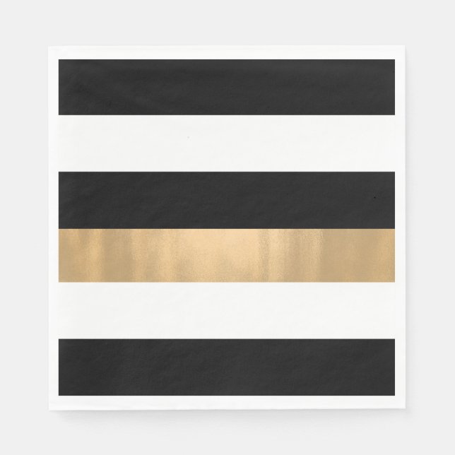 Elegant Modern Black, White and Guld Stripe Pappersservett (Framsidan)