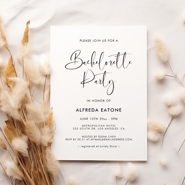 Elegant & modern Black & white Bachelorette Party Inbjudningar (Skapare uppladdad)