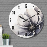 Elegant Modern Black White-Blommigt Stor Klocka<br><div class="desc">Färg och enkel modern design för svartvit blomma bröllop. Ett klassiskt men vismiskt utseende med svart, grått och gräddblommor av färgad med svart typsnitt och modern text. Redigera all text till din egen information. Du kan till och med byta ut bakgrunden färg mot vad du vill! Jag har också en...</div>