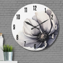 Elegant Modern Black White-Blommigt Stor Klocka
