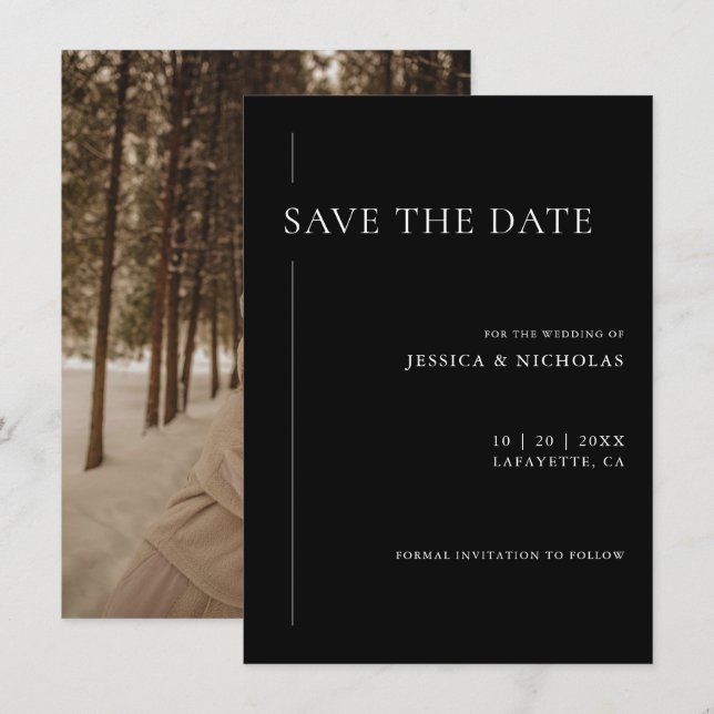 Elegant Modern Black & White Bröllop Photo Spara Datumet (Fram/baksida)